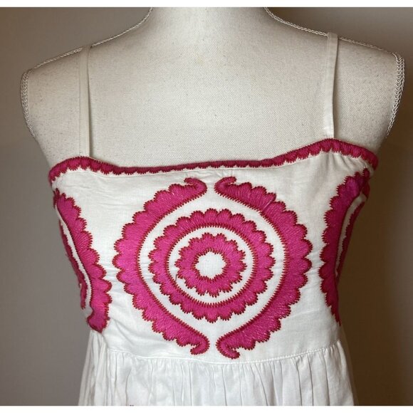 Nimo With Love Midi Dress Spaghetti Strap White Pink Red Embroidery Size Small - Picture 2 of 6